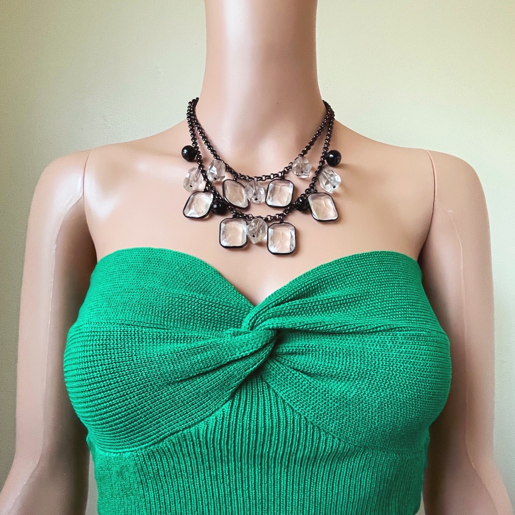 Vintage Y2k Whimsical Romantic Rhinestone Chunky Rhinestone Necklace 21$